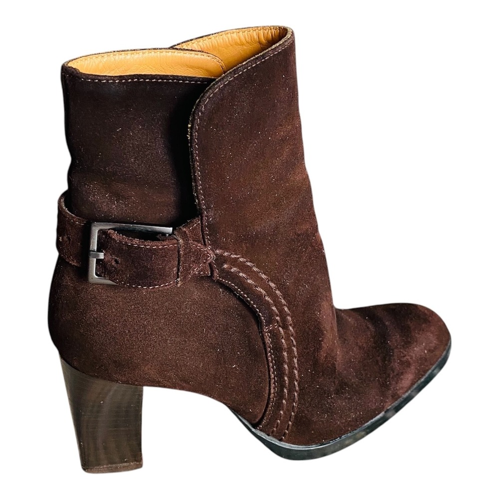 Tods Womens Brown Suede Buckle‎ Ankle Boots Stacked Block Heel Made in Italy 5